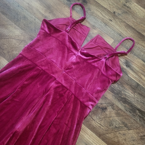 Blencot Women's Pink Sleeveless Velvet Wide Leg Overall Jumpsuit Size Small - Picture 8 of 10